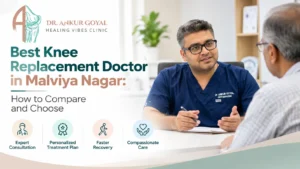 Dr. Ankur Goyal consulting a patient about knee replacement treatment in Malviya Nagar