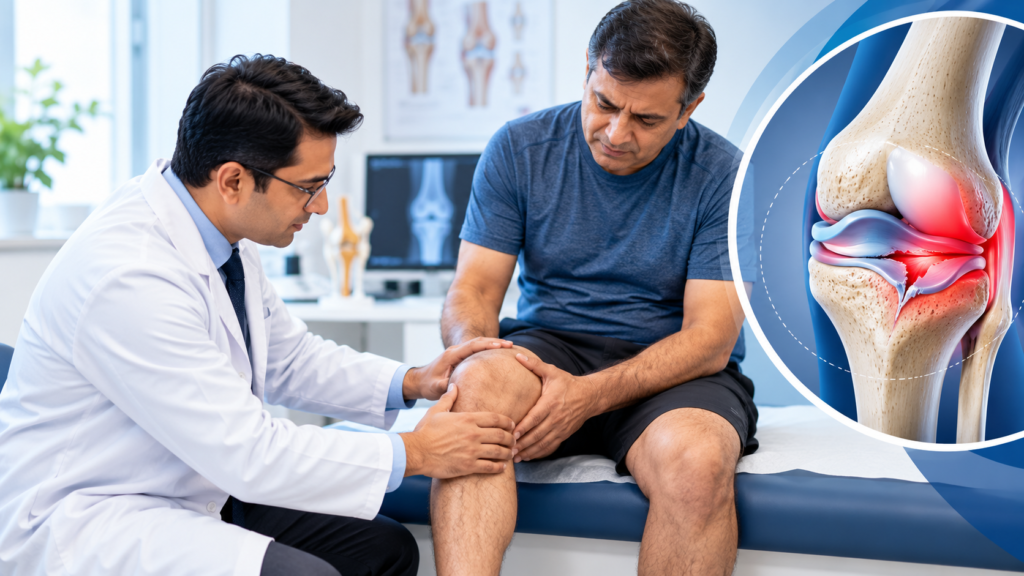 Orthopaedic doctor examining a patient with knee pain